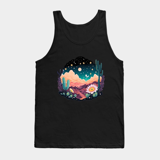 Beautiful Desert and Cactus Moon and Stars Tank Top by Shaymalily